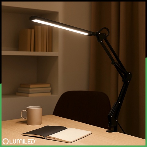 COSMI – czarna lampka kreślarska LED z elastycznym wysięgnikiem