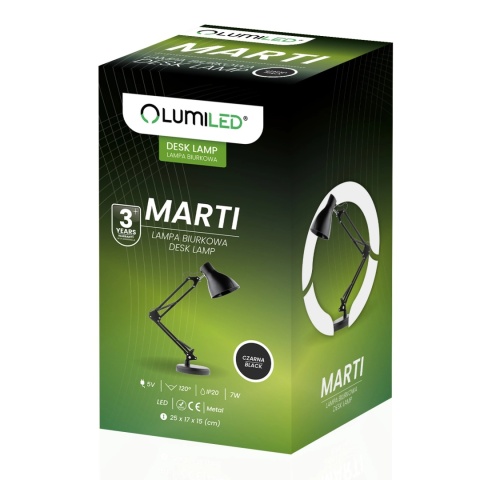 Lampka MARTI LED do biurka – czarna, z funkcją wyboru światła