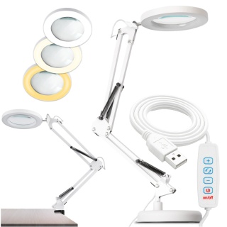 Lampka biurkowa LED LUCA 2 8W CCT z lupą 3x Biała Lumiled Kreślarska