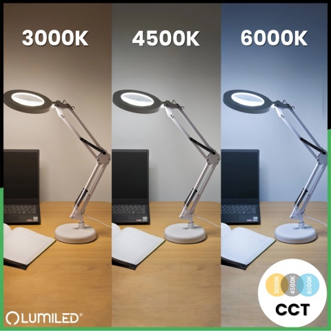 Lampa kreślarska LED LUCA 2.8W CCT biała z lupą