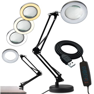 Lampka biurkowa LED LUCA 2 8W CCT z lupą 3x Czarna Lumiled Kreślarska