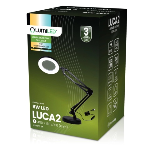 Lampka stołowa LUCA czarna – LED i lupa w jednym