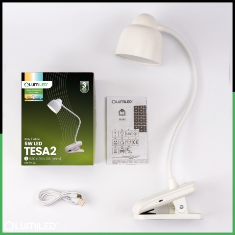 Lampka biurkowa LED TESA 2 5W CCT Biała szkolna kreślarska USB regulowana