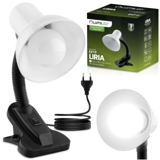 Lampka biurkowa LIRIA E27 z klipsem Biała regulowana do nauki Lumiled