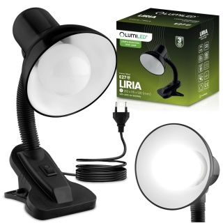 Lampka biurkowa LIRIA E27 z klipsem Czarna regulowana do nauki Lumiled