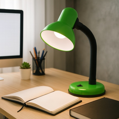 Zielona lampka SARA z metalowym kloszem i elastycznym ramieniem