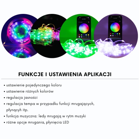 Magiczne lampki LED RGB USB IP65 100 led 10m Pilot Aplikacja DC 5V