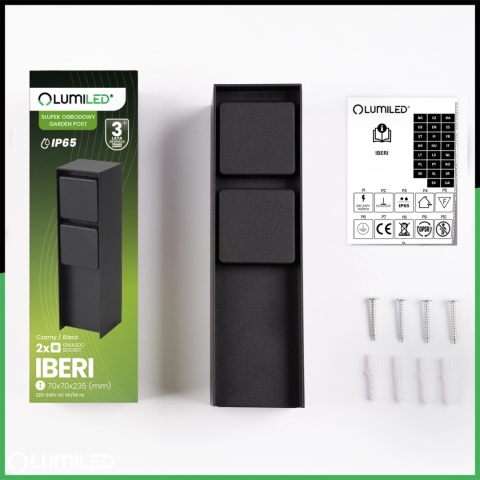 Słupek ogrodowy IBERI 2x gniazdo 230V IP65 czarny mat Lumiled