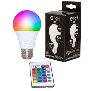 Żarówka LED RGB 10W E27 A60 + PILOT 935lm Kolorowa Ściemnialna