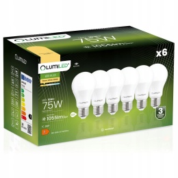 6x ŻARÓWKA ENERGOOSZCZĘDNA LED E27 10W = 75W 3000K CIEPŁA A60 LUMILED