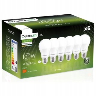 6x ŻARÓWKA ENERGOOSZCZĘDNA LED E27 13W = 100W 4000K NEUTRALNA A60 LUMILED
