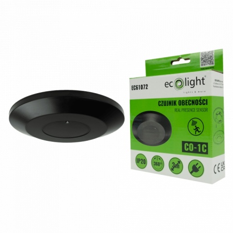 Czujnik Obecności Ruchu PIR CO-1C 360° Zasięg 3m IP20 Regulowany Czarny