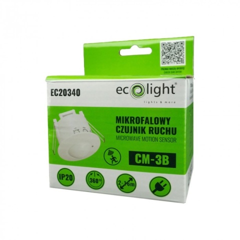 Czujnik ruchu Mikrofalowy CM-3B max 600W kąt 360° IP20 Biały Regulowany