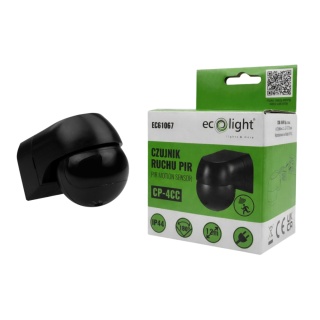 Czujnik ruchu PIR CP-4CC Max 400W Zasięg 12m 180° IP44 Regulowany Czarny