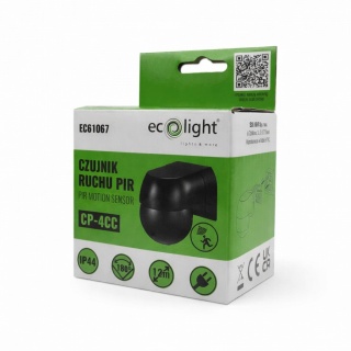 Czujnik ruchu PIR CP-4CC Max 400W Zasięg 12m 180° IP44 Regulowany Czarny