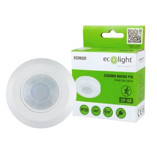 Czujnik ruchu PIR CP-6B 300W sufit 180° Zasieg 6m IP44 Biały regulacja