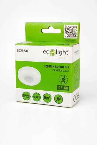 Czujnik ruchu PIR CP-6B 300W sufit 180° Zasieg 6m IP44 Biały regulacja