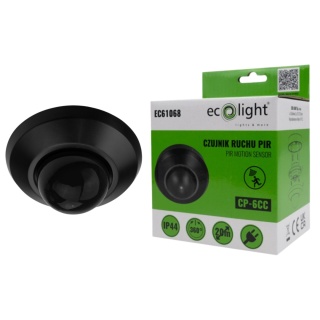 Czujnik ruchu PIR CP-6CC Max 1000W Zasięg 20m 360° IP44 Regulowany Czarny