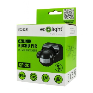 Czujnik ruchu sufitowy PIR CP-2C 180° 300W Zasieg 12m IP44 Czarny regulacja