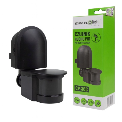Czujnik ruchu PIR CP-3C czarny z regulacją czasu i LUX