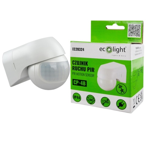Czujnik ruchu PIR CP-4B biały z regulacją czasu i LUX