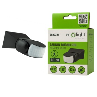 Czujnik ruchu sufitowy PIR CP-5C 300W 180° Zasieg 12m IP44 czarny regulacja