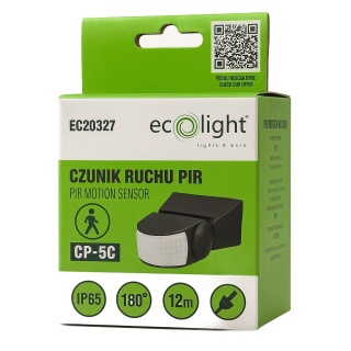 Czujnik ruchu sufitowy PIR CP-5C 300W 180° Zasieg 12m IP44 czarny regulacja