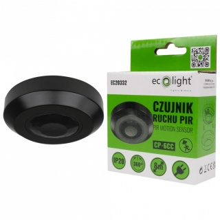 Czujnik ruchu sufitowy PIR CP-6C 300W 180° Zasieg 6m IP20 Czarny regulacja