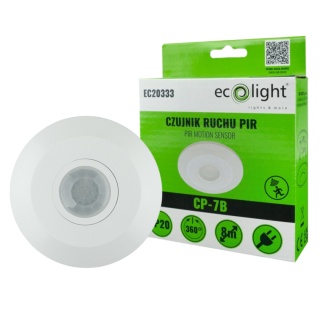 Czujnik ruchu sufitowy PIR CP-7B 1000W 360° Zasieg 8m IP44 Biały regulacja