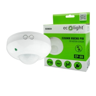 Czujnik ruchu sufitowy PIR CP-8B 300W 360° Zasieg 6m IP44 Biały regulacja