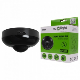 Czujnik ruchu sufitowy PIR CP-8C 300W 360° Zasieg 6m IP44 Czarny regulacja