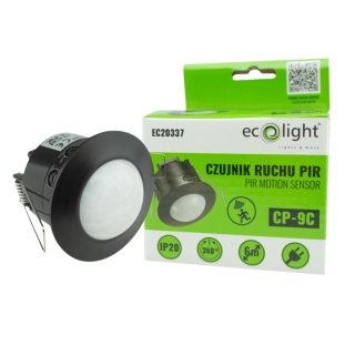 Czujnik ruchu sufitowy PIR CP-9C 600W 360° Zasieg 6m IP44 Czarny regulacja