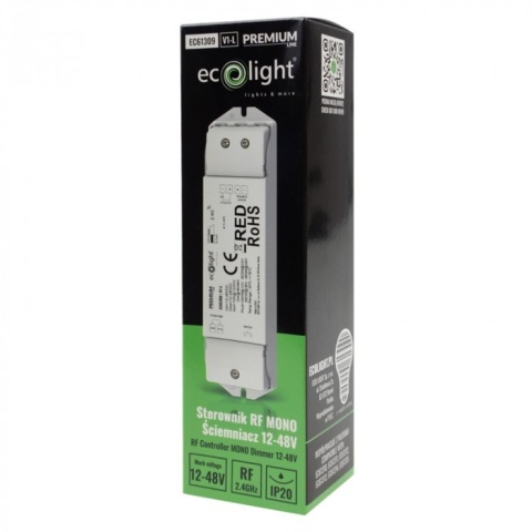 Sterownik Radiowy RF Mono 15A 12-48V Ściemniacz Jednokolorowe LED 480W LED