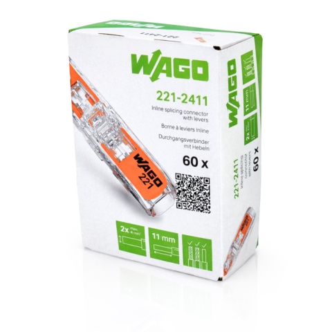Szybkozłączka 2x0,2-4mm² WAGO 221-2411 OPAKOWANIE 60szt.