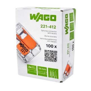 Szybkozłączka do linki i drutu 2x0,2-4mm² WAGO 221-412 OPAKOWANIE 100szt.