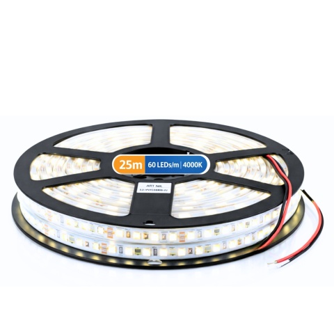 Taśma LED SMD 25m 4,8W/m 4000K Neutralna 12V IP63 300lm/m Hermetyczna