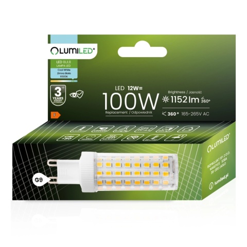 Żarówka LED G9 Kapsułka 12W=100W 1152lm 6500k Zimna LUMILED
