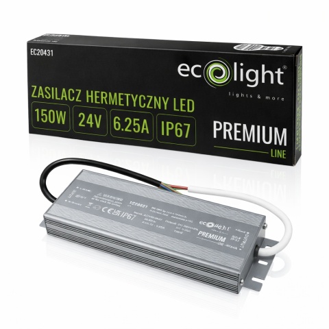 Zasilacz hermetyczny do taśmy LED PREMIUM 150W 24V IP67 Ecolight