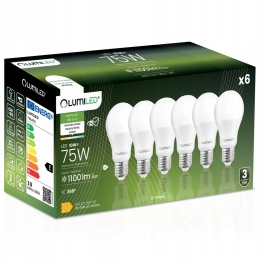 6x ŻARÓWKA ENERGOOSZCZĘDNA LED E27 10W = 75W 4000K NEUTRALNA A60 LUMILED