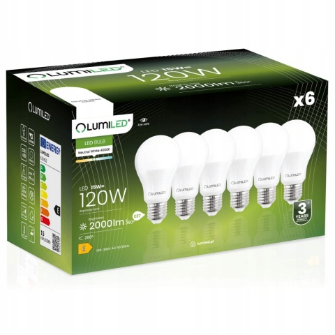Zestaw 6 żarówek LED E27 15 W 3000 K ciepła barwa