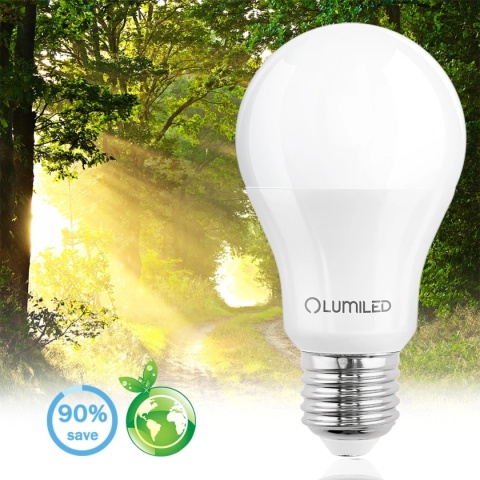 Zbliżenie na żarówkę LED E27 15 W 3000 K A65