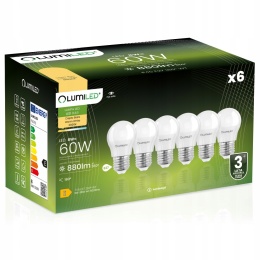 6x ŻARÓWKA ENERGOOSZCZĘDNA LED E27 8W = 60W 3000K CIEPŁA KULKA LUMILED