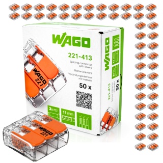Szybkozłączka do linki i drutu 3x0,2-4mm² WAGO 221-413 OPAKOWANIE 50szt.