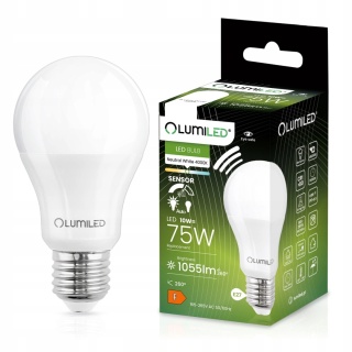 Żarówka LED E27 10W=75W 4000K Neutralna A60 260° 1055lm Czujnik Ruchu