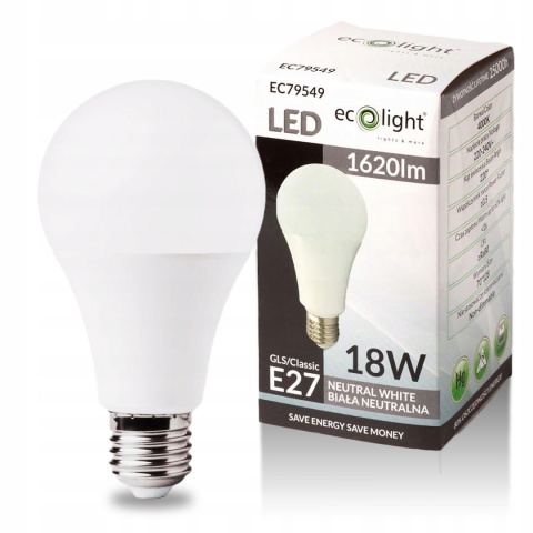 Żarówka LED E27 18W NEUTRALNA BARWA 4000K 1620lm
