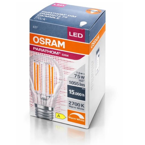 Żarówka OSRAM filament E27 ciepła barwa 2700K 360 stopni ściemnialna