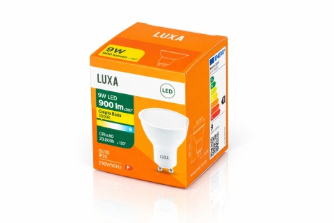 Żarówka LED GU10MOCNA Ciepła 9W 900lm LUXA pudełko