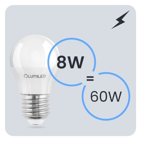 Zbliżenie na żarówkę LED kulkę E27 8 W 3000 K