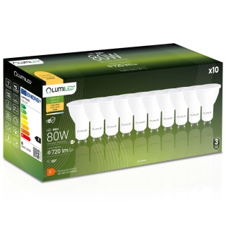 Zestaw 10x Żarówka LED GU10 8W = 80W 720lm 4000K Ciepła 120°