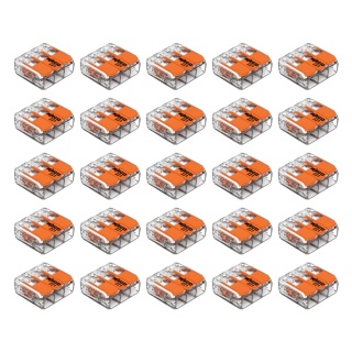 Zestaw 25x Szybkozłączka do linki i drutu 3x0,2-4mm² WAGO 221-413 dźwignie